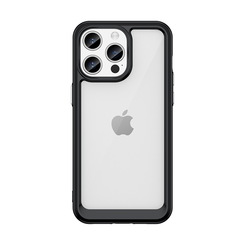 iPhone 15 Pro Outer Space pastiprināts viedtālruņa apvalks ar elastīgu rāmi - melns