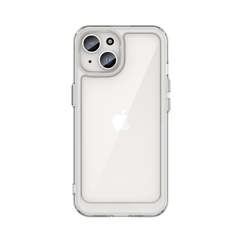 iPhone 15 Plus Outer Space pastiprināts viedtālruņa apvalks ar elastīgu rāmi - caurspīdīgs