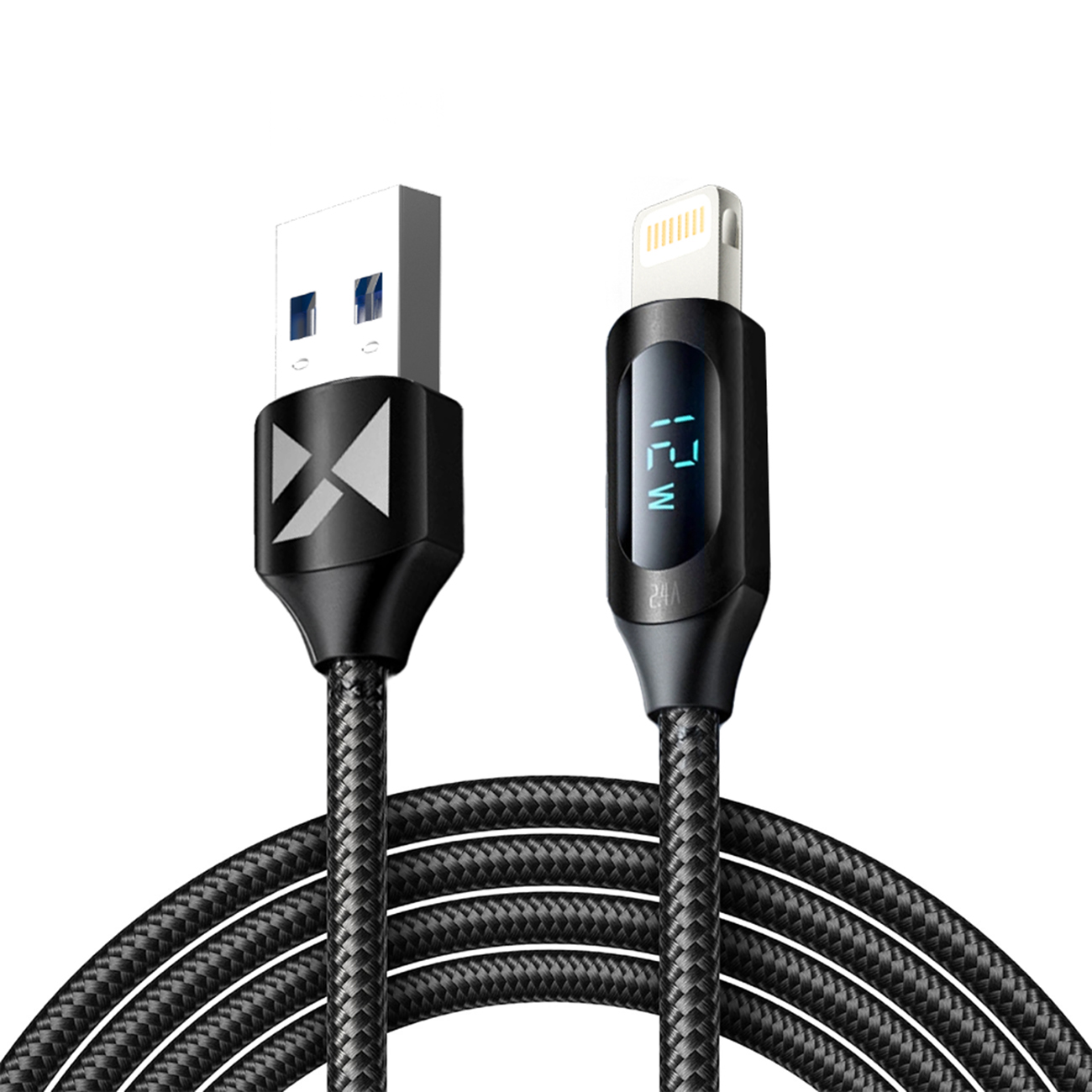 USB-A - Lightning kabelis Wozinsky WUALC2 ar LED ekrānu 2.4A 2m - melns