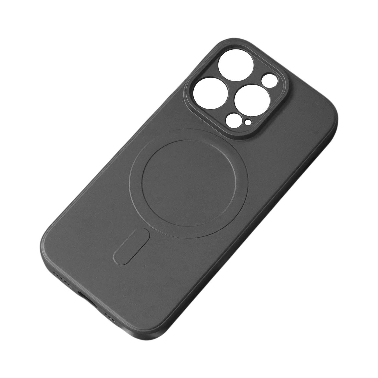 Magnētiskā saderīgs silikona viedtālruņa apvalks iPhone 15 Plus - melns