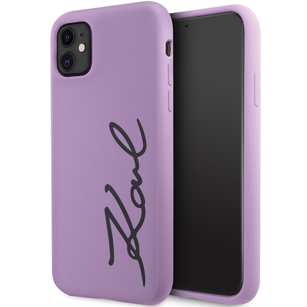 Karl Lagerfeld KLHCN61SKSVGU iPhone 11 / Xr 6.1" violets cietais viedtālruņa apvalks Silikona Paraksts