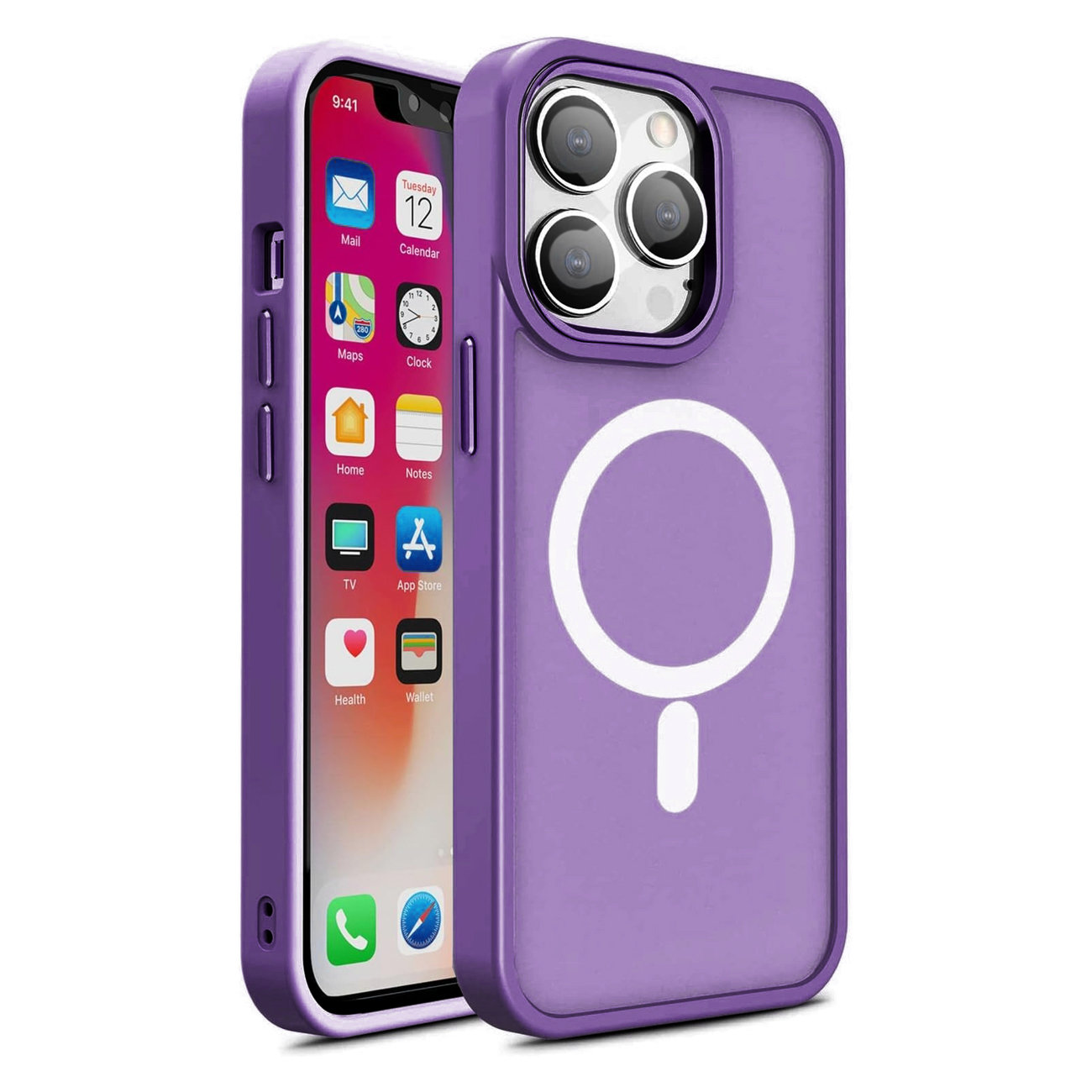 Magnētiskais krāsains matēts viedtālruņa apvalks iPhone 15 Plus - violeta
