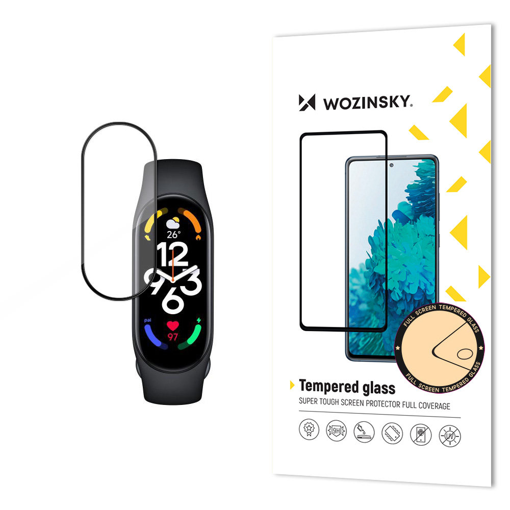 Izturīgs Wozinsky pilnībā līmējamais visa ekrāna rūdītais aizsargstikls ar rāmi Xiaomi Mi Band 8 - melns
