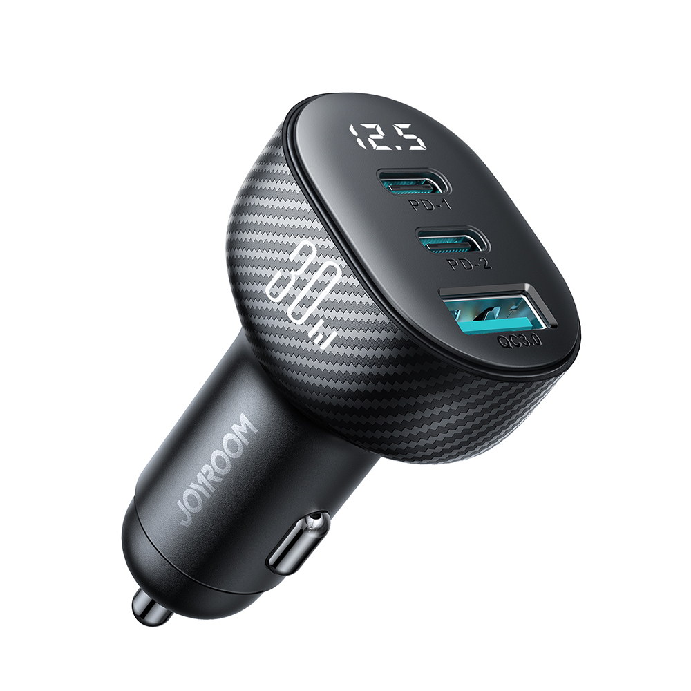 Joyroom JR-CCD04 30W 2x USB-C USB-A automašīnas lādētājs ar ekrānu - melns