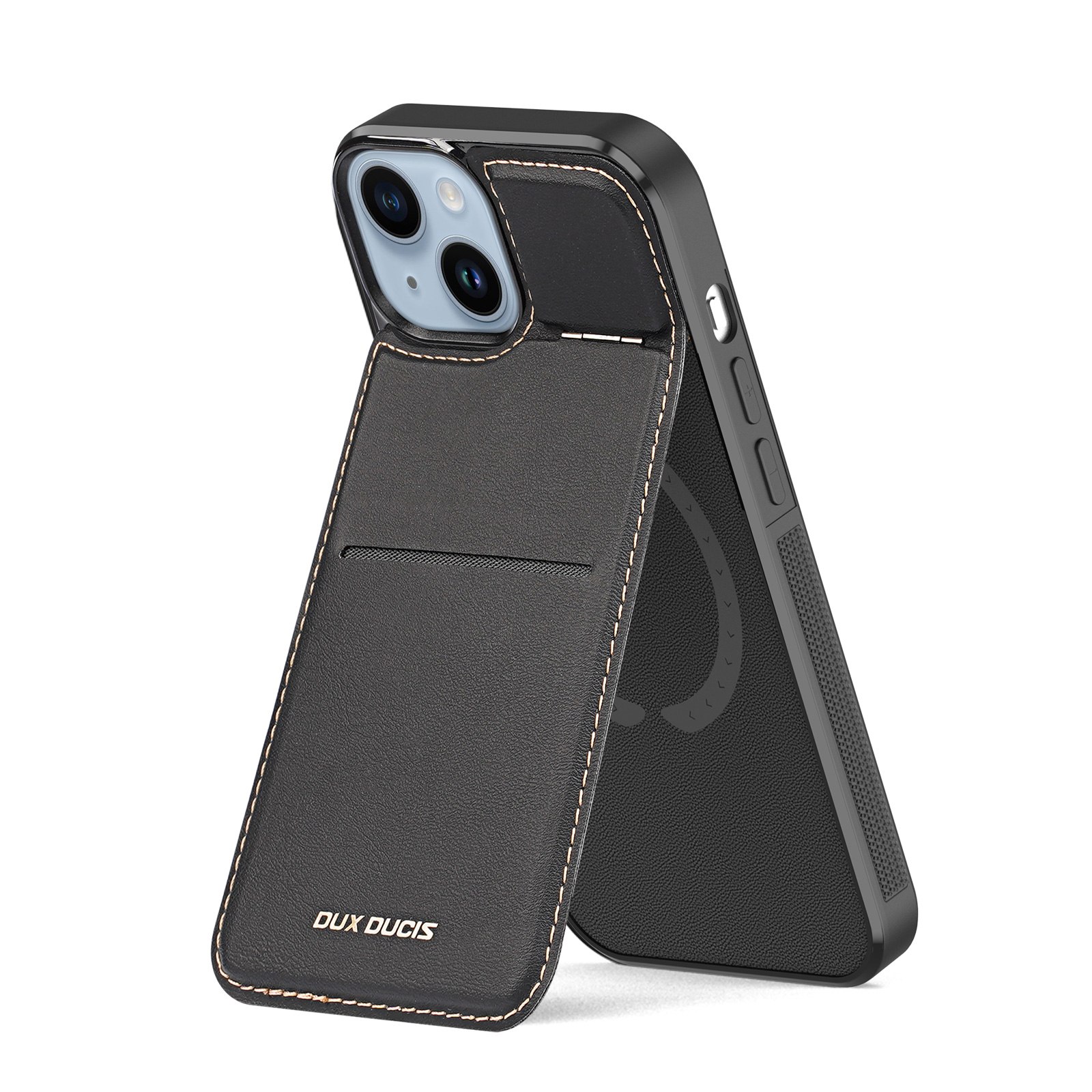 3in1 maku apvalks ar statīvu iPhone 15 Plus MagSafe RFID bloķētājs Dux Ducis Rafi Mag - melns