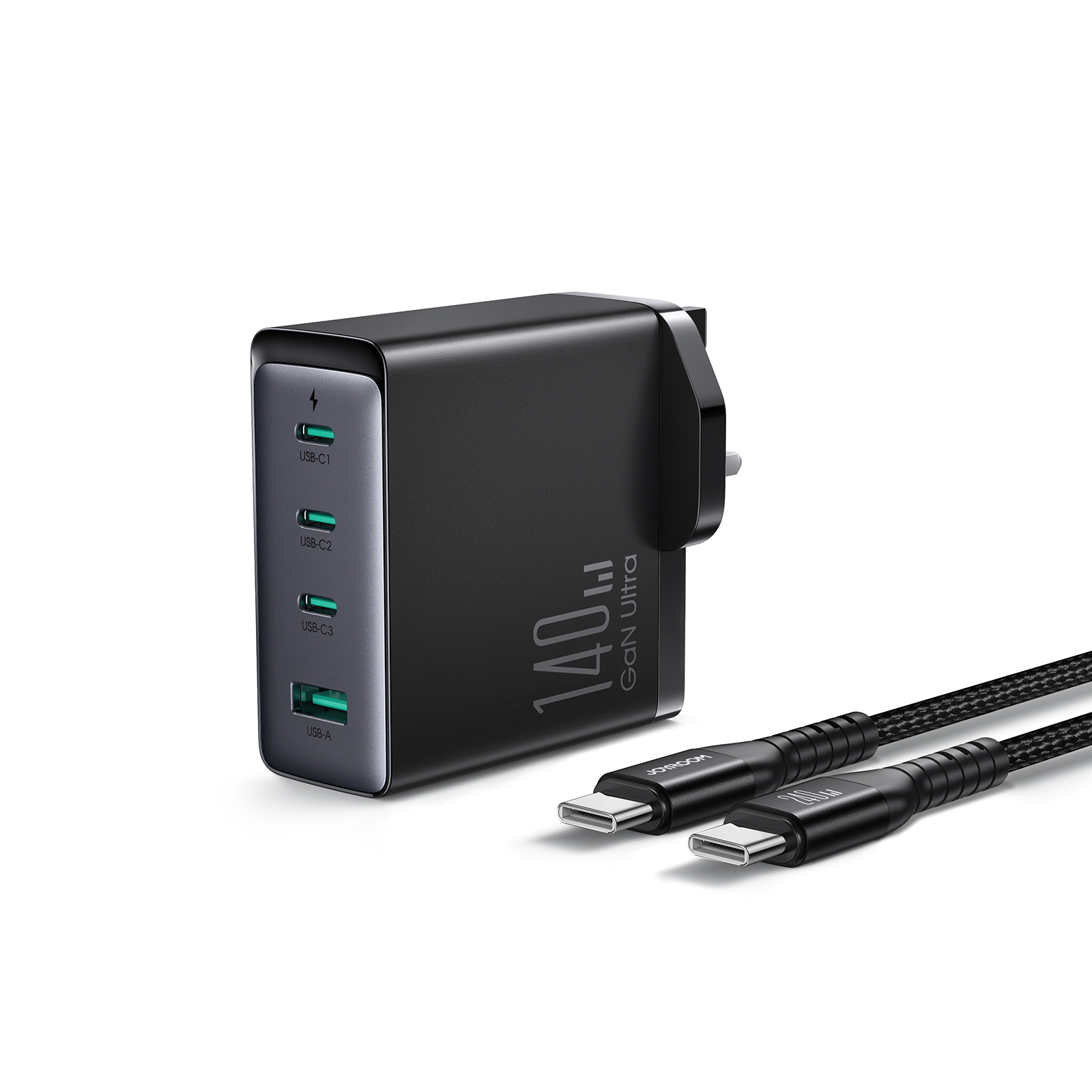 GaN lādētājs UK Joyroom JR-TCG05UK 140W 3x USB-C USB-A + USB-C / USB-C kabelis 240W 1.2m