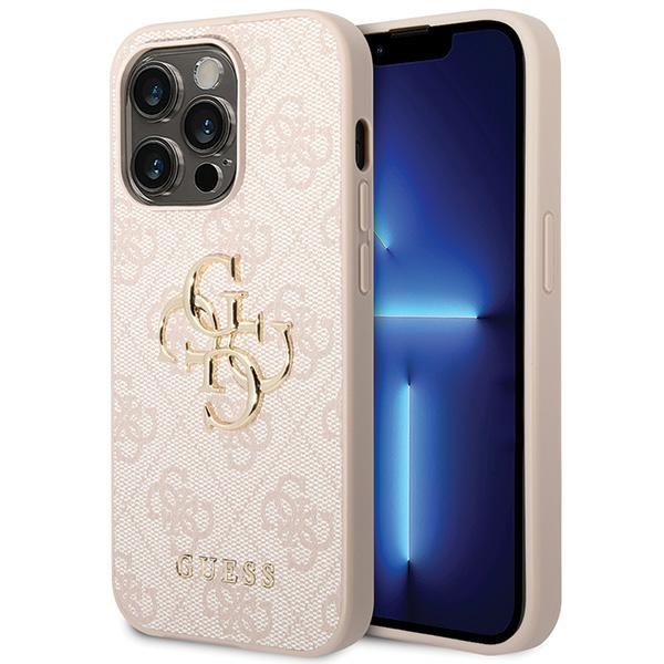 Guess 4G Big Metal Logo viedtālruņa apvalks iPhone 15 Pro – rozā