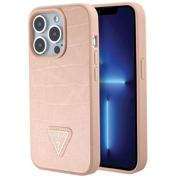 Guess Krokodila Trijstūra Metāla Logotips viedtālruņa apvalks iPhone 15 Pro - rozā