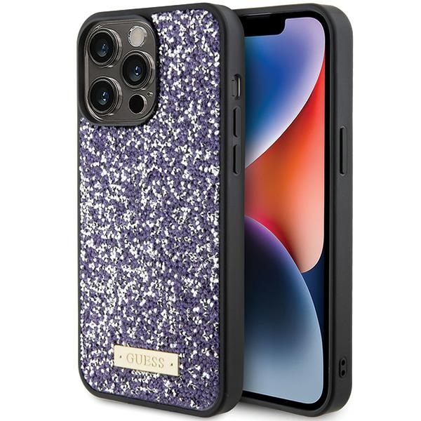 Guess Rhinestone Metāla Logotips viedtālruņa apvalks iPhone 15 Pro - rozā