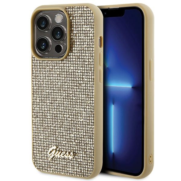Guess Disko Metāla Uzraksts viedtālruņa apvalks iPhone 15 Pro - zelta