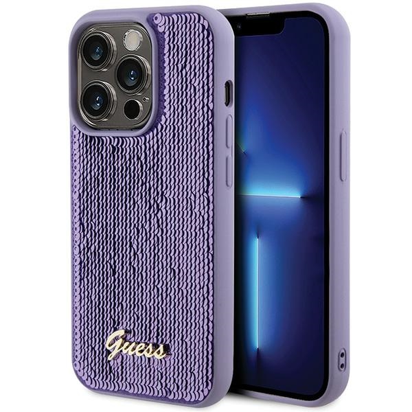Guess Sequin Script Metal viedtālruņa apvalks iPhone 15 Pro - violeta