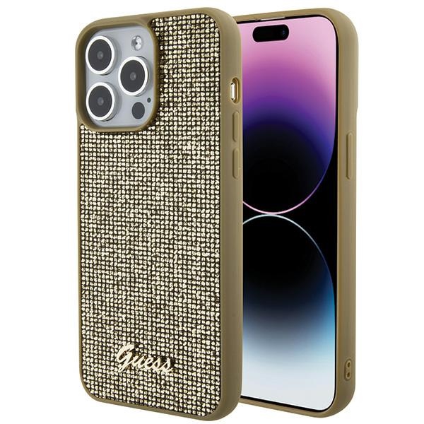 Guess Disco Metal Script apvalks priekš iPhone 15 Pro Max - zelts