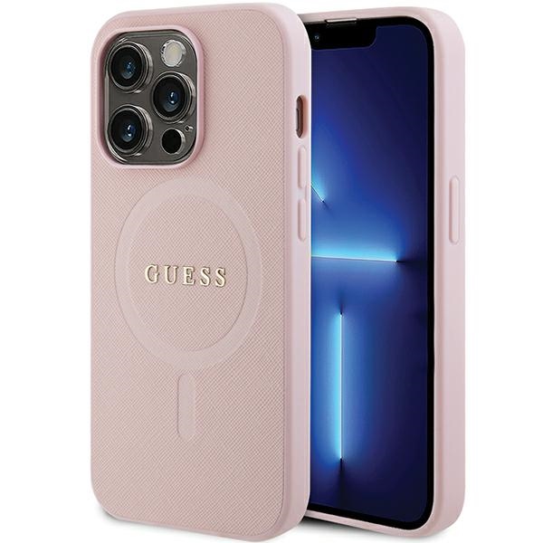 Guess GUHMP14LPSAHMCP viedtālruņa apvalks iPhone 14 Pro - rozā Saffiano Magnētiskais