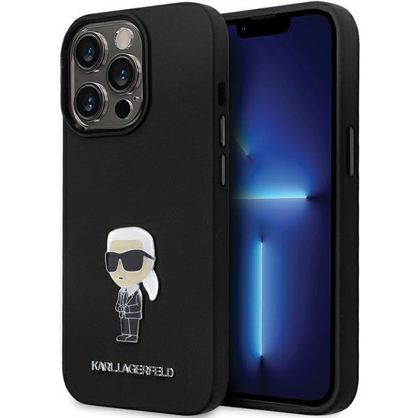 Karl Lagerfeld KLHCP13LSMHKNPK viedtālruņa apvalks iPhone 13 Pro / 13 - melns silikona Ikonik metāla piespraude