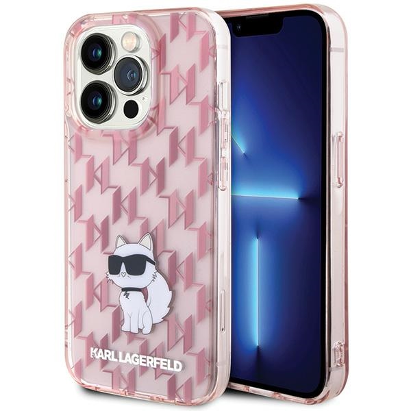 Karl Lagerfeld monogramma Choupette viedtālruņa apvalks iPhone 15 Pro Max - rozā