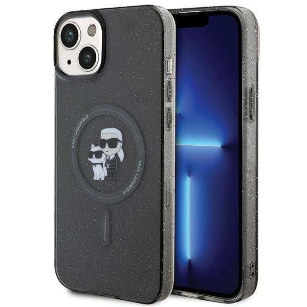 Viedtālruņa apvalks Karl Lagerfeld Karl&Choupette Glitter Magnētiskais MagSafe iPhone 15 Plus - melns (m)