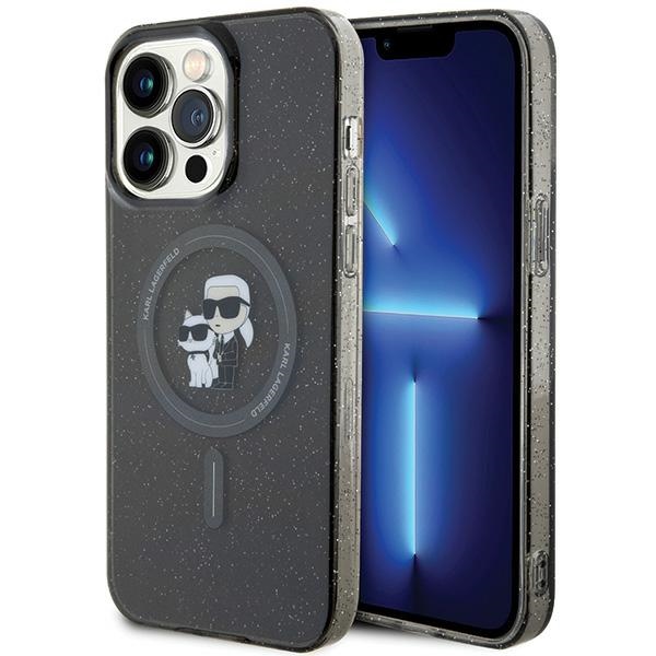 Karl Lagerfeld Karl&Choupette Mirdzošs Magnētiskais viedtālruņa apvalks iPhone 15 Pro Max - melna
