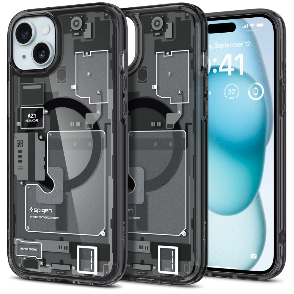 Spigen Ultra Hybrid Mag viedtālruņa apvalks ar MagSafe iPhone 15 Plus - tumši pelēks (Zero One raksts)