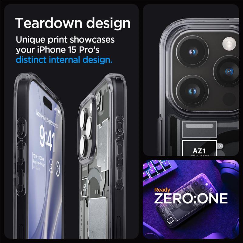 Spigen Ultra Hybrid Mag apvalks viedtālrunim iPhone 15 Pro ar MagSafe - tumši pelēks (Zero One Pattern)