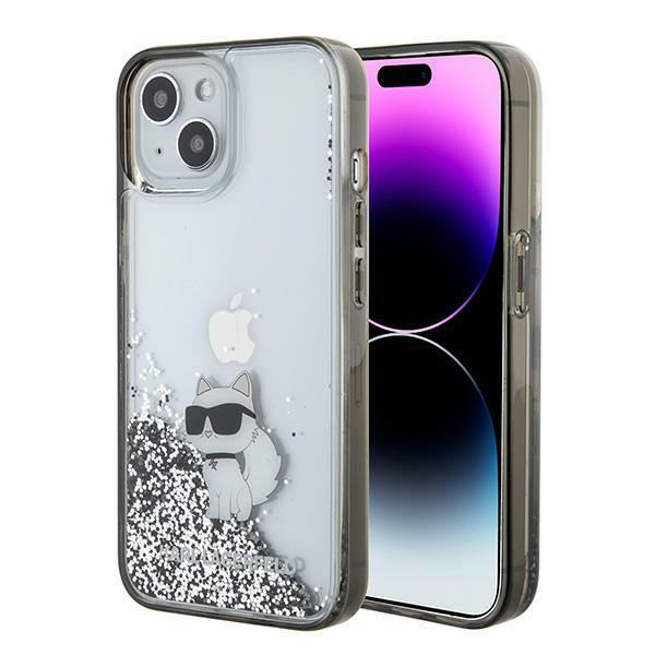 Karl Lagerfeld Liquid Glitter Choupette viedtālruņa apvalks iPhone 15 - caurspīdīgs