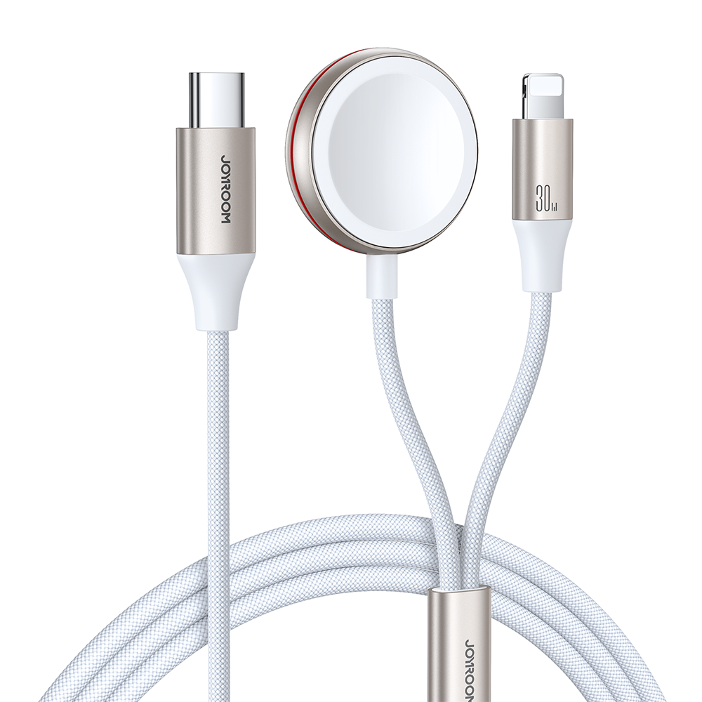 Ātrās uzlādes magnētiskais 2‑in‑1 lādētājs Joyroom S-IW012 30W 1.5m (balts)