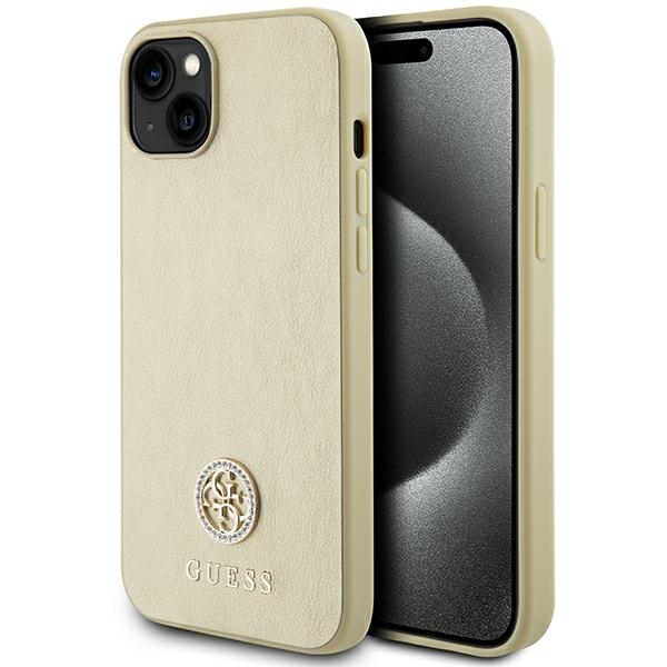Guess GUHCP15MPS4DGPD iPhone 15 Plus 6.7" zelta/zelta cietais viedtālruņa apvalks Strass Metal Logo