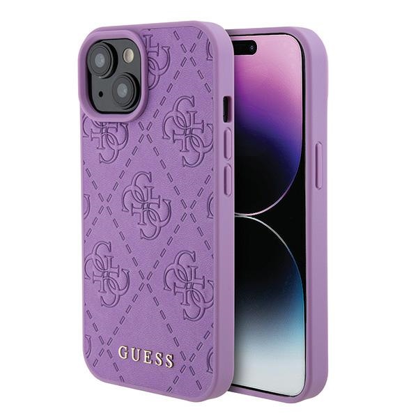 Guess GUHCP15SP4EPMU iPhone 15 6.1" violets/gaiši violets cietais viedtālruņa apvalks Leather 4G Stamped