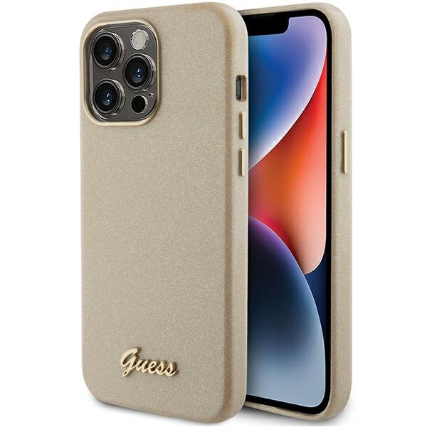 Guess Glitter Glossy Script Viedtālruņa apvalks iPhone 15 Pro Max - zelts