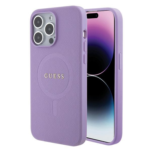 Guess Saffiano magnētiskais viedtālruņa apvalks iPhone 15 Pro - violets