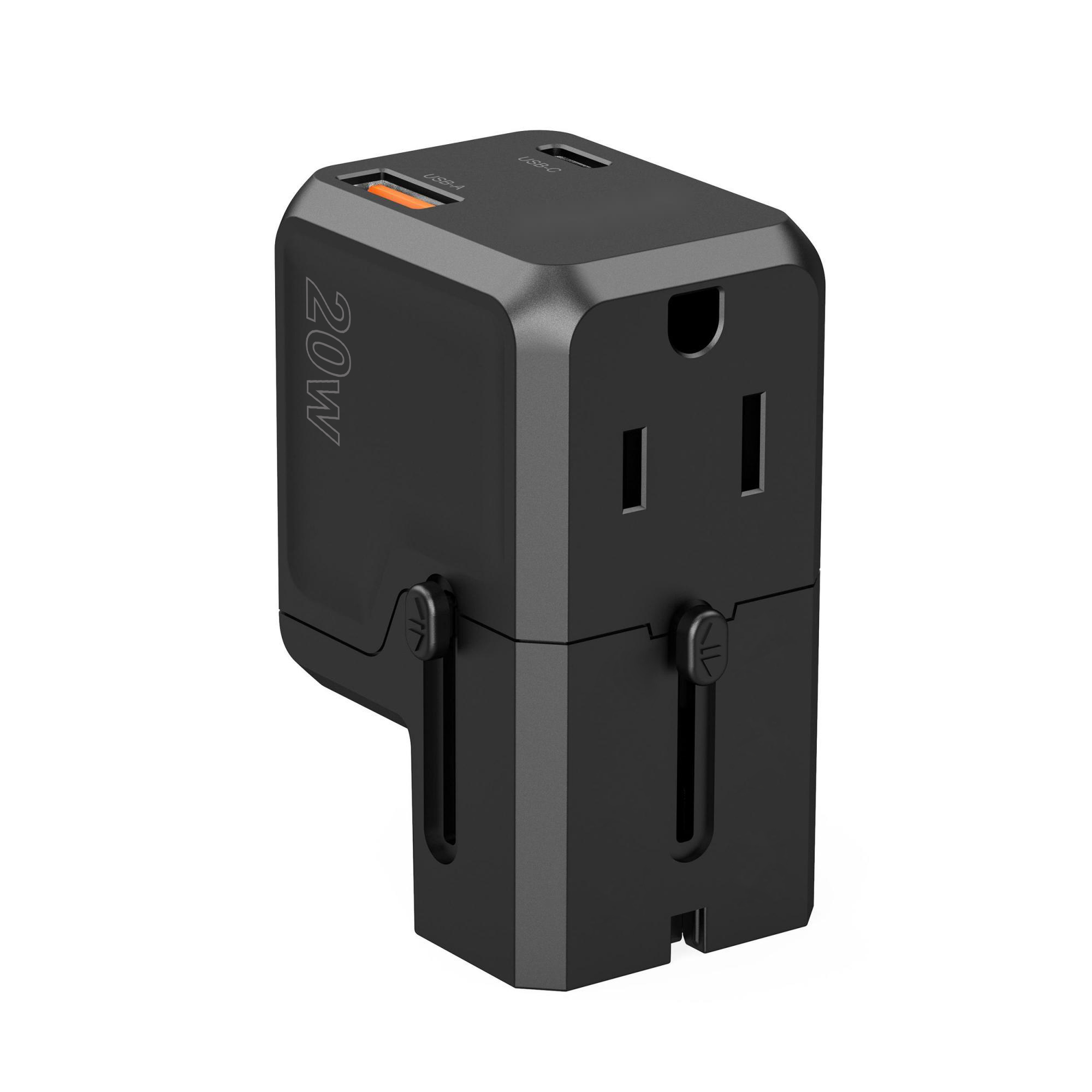 Choetech PD6038 USB-C USB-A PD 20W ceļojumu lādētājs USA EU UK AU - melns