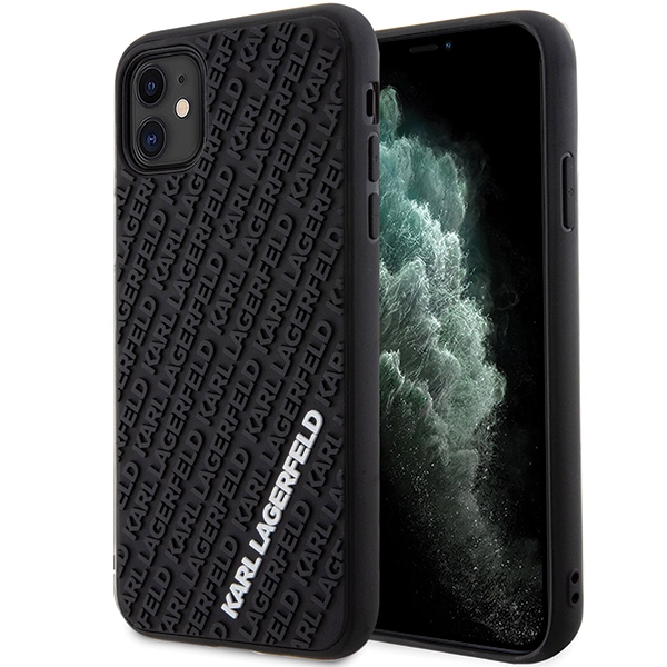 Karl Lagerfeld KLHCN613DMKRLK iPhone 11 / Xr 6.1" melns/melns cietais apvalks 3D Gumijas Multi Logotips