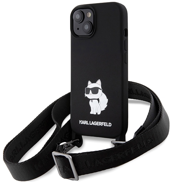 Karl Lagerfeld KLHCP15SSCBSCNK iPhone 15 6.1" cietais apvalks melns/melns Crossbody Silikona Choupette