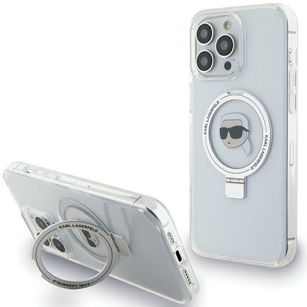 Karl Lagerfeld KLHMP15XHMRSKHH iPhone 15 Pro Max 6.7" balts ar statīvu Viedtālruņa apvalks Karl Head MagSafe