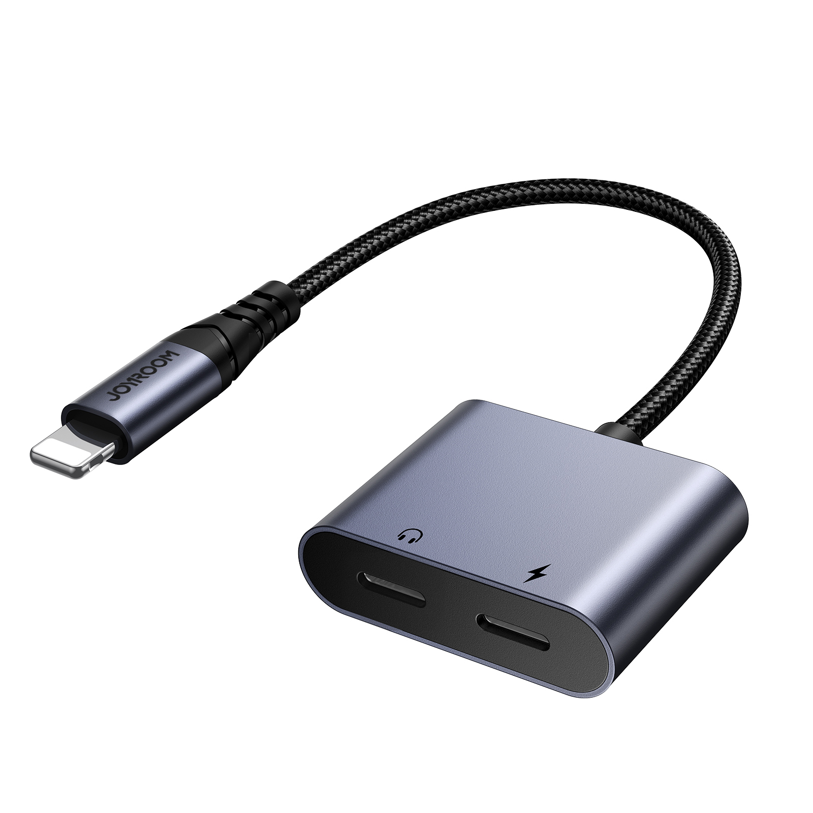 2‑in‑1 audio adapteris Joyroom SY-L02 Lightning uz dubulto Lightning (melns)