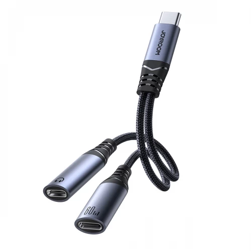 Adapteris Joyroom SY-C02 2in1 melns 14cm (ievade: Type-C / izvade: 2x Type-C)