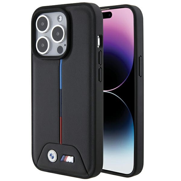 BMW stepēts trīskrāsu viedtālruņa apvalks iPhone 15 Pro - melns
