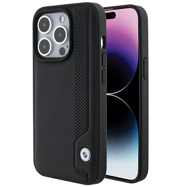 BMW ādas zilie punkti iPhone 15 Pro Max viedtālruņa apvalks - melns