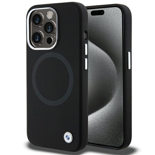 BMW paraksta šķidrais silikons Magnētiskais viedtālruņa apvalks iPhone 15 Pro Max - melns