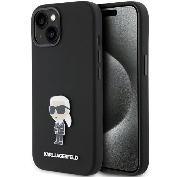 Karl Lagerfeld Silicone Ikonik Metal Pin maciņš iPhone 15 Plus / 14 Plus - melns