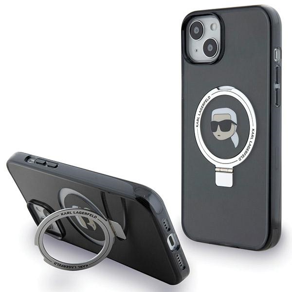 Karl Lagerfeld gredzena statīva Karl Head MagSafe viedtālruņa apvalks iPhone 15 Plus / 14 Plus - melns
