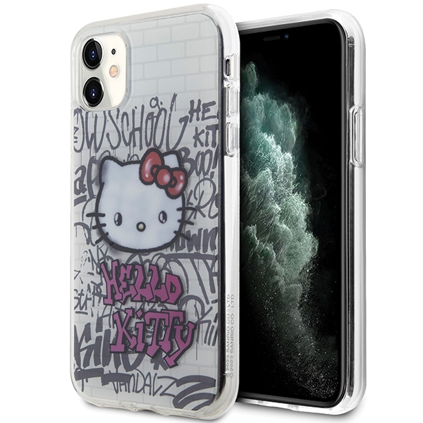 Hello Kitty IML Kitty uz ķieģeļiem grafiti apvalks iPhone 11 / Xr - balta