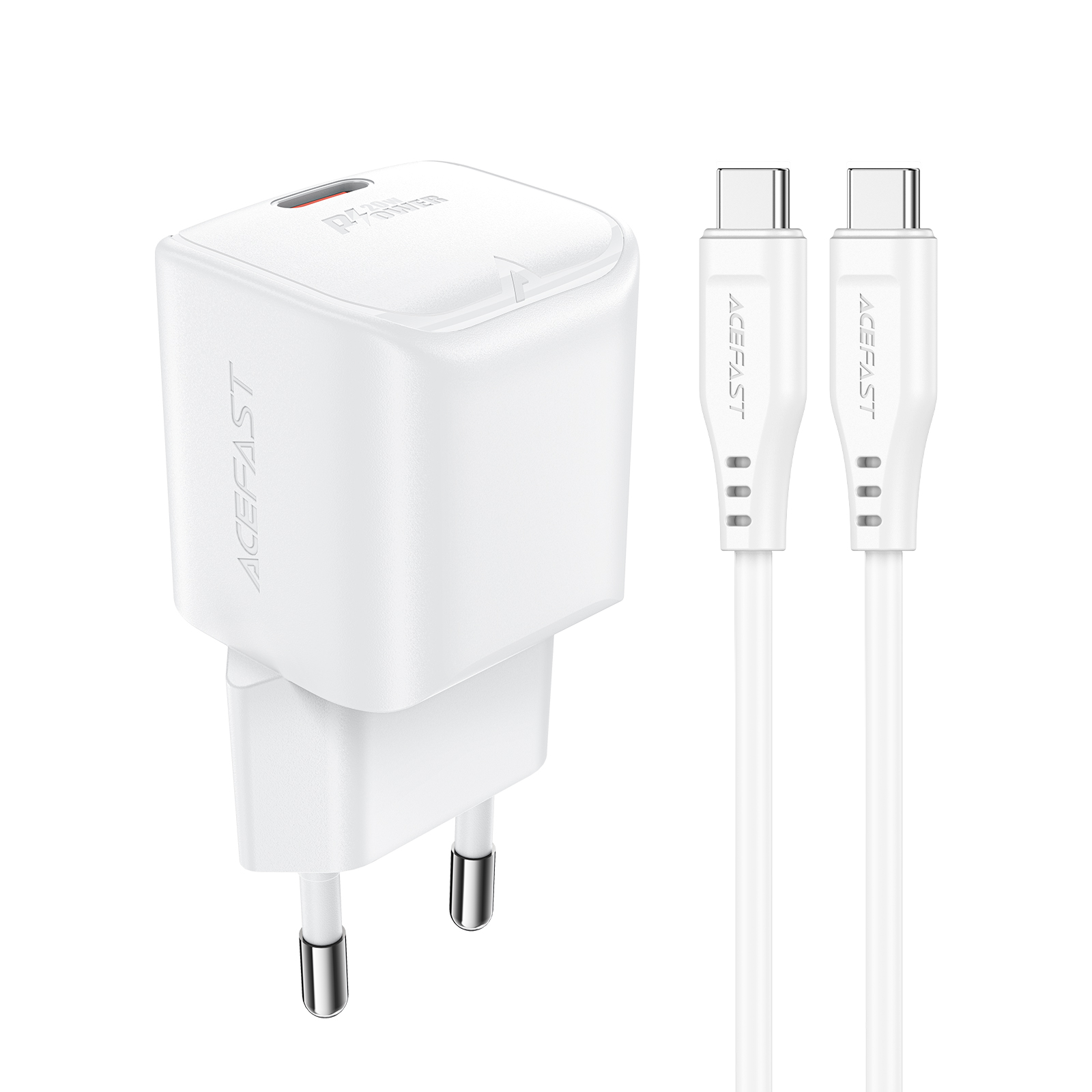 Acefast A73 Mini PD 20W GaN sienas lādētājs + USB-C kabelis - balts