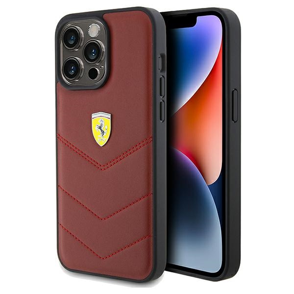 Ferrari Ādas šuvju līnijas viedtālruņa apvalks iPhone 15 Pro Max - sarkans