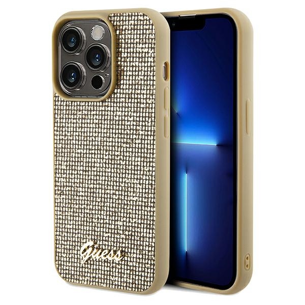 Guess Disco Metal Script viedtālruņa apvalks iPhone 14 Pro - zelta