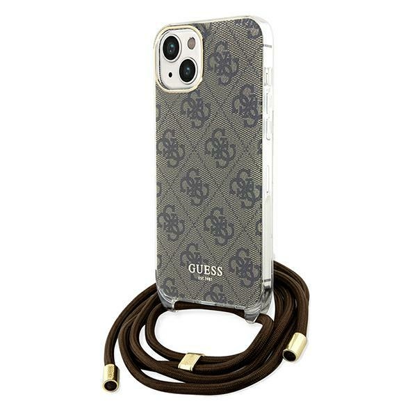 Guess Crossbody Cord 4G Print viedtālruņa apvalks iPhone 15 / 14 / 13 - brūns