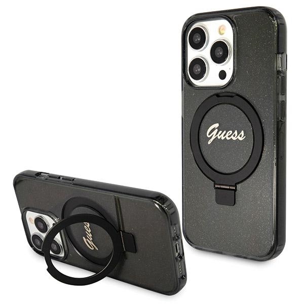 Guess Ring Stand Script Glitter MagSafe чехол для iPhone 13 Pro / 13 - чёрный