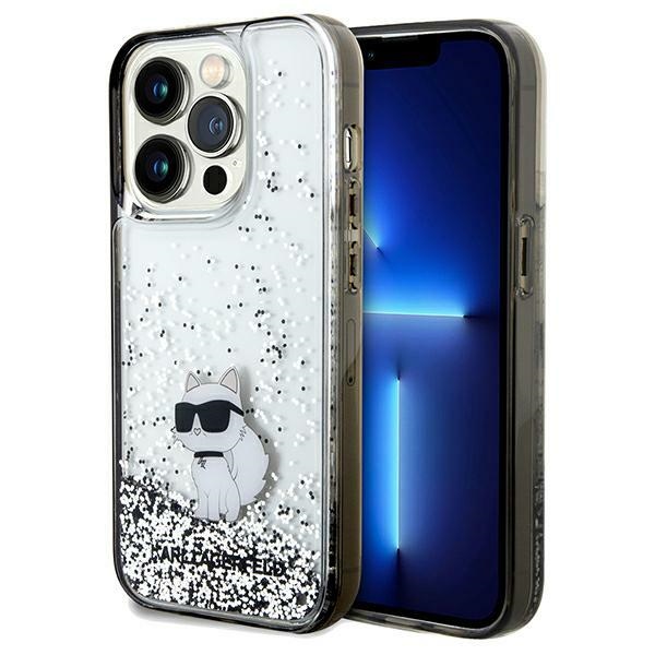 Karl Lagerfeld Liquid Glitter Choupette viedtālruņa apvalks iPhone 14 Pro - caurspīdīgs