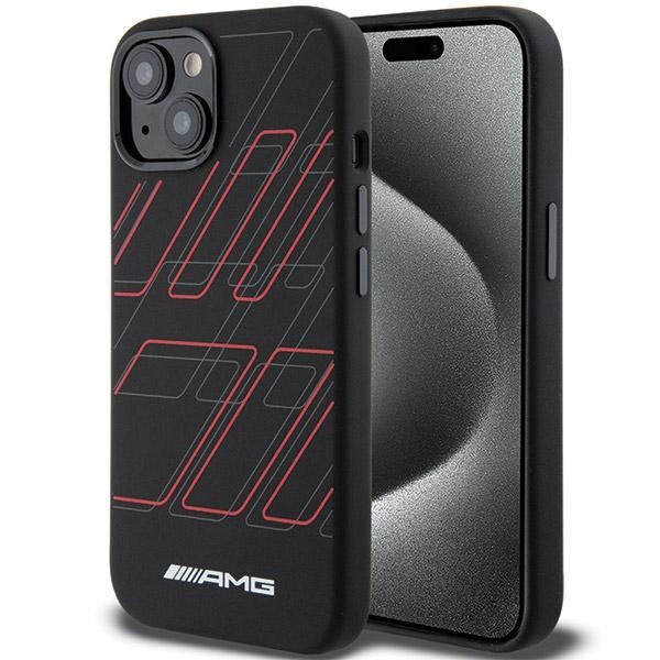 AMG silikona lielo rombu raksta magnētiskais viedtālruņa apvalks iPhone 15 Plus / 14 Plus - melns