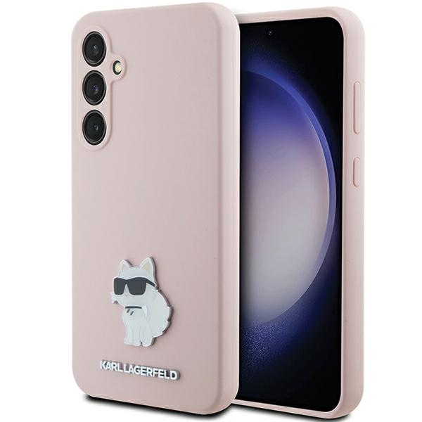 Karl Lagerfeld silikona Choupette Metal Pin viedtālruņa apvalks Samsung Galaxy S23 FE - rozā
