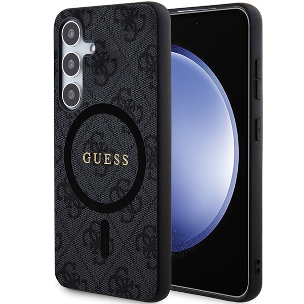 Guess 4G Collection Ādas Metāla Logotips Magnētiskais viedtālruņa apvalks Samsung Galaxy S24+ - melna